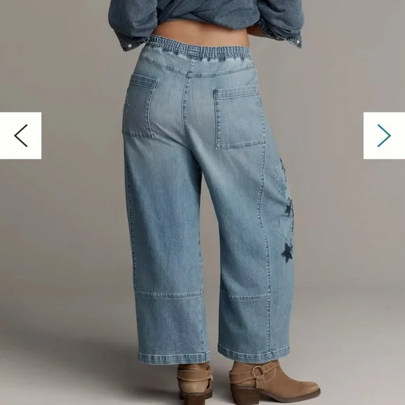 Anthropologie IZZIE relaxed pull on barrel
star appliqué jeans by Pilcro - Picture 5 of 6